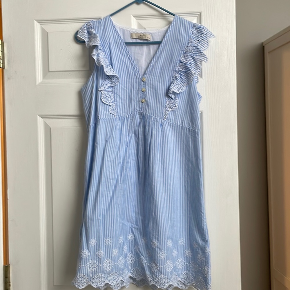 Blue striped loft dress size small petite.